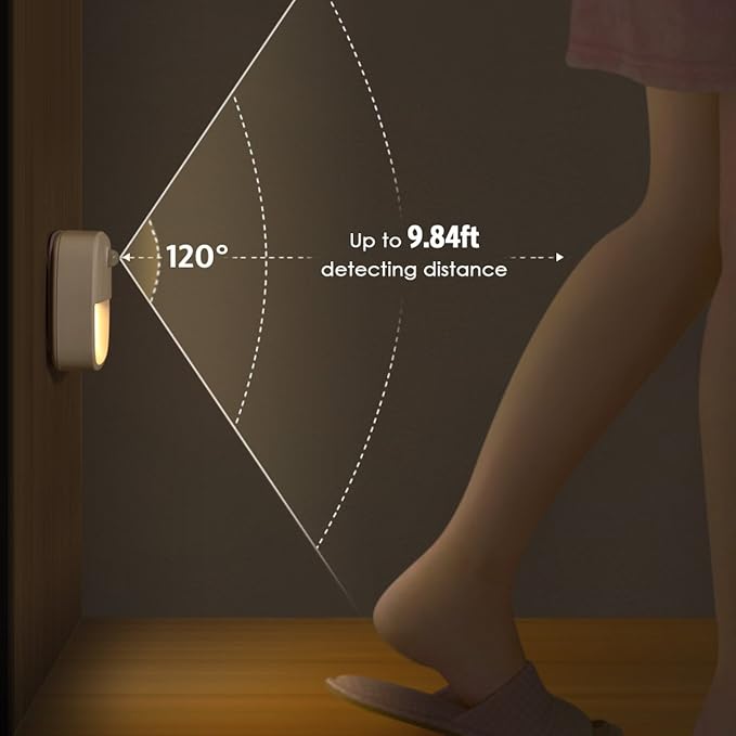 AMIR Upgraded Motion Sensor Light Indoor, Stair Lights Battery Operated, Cordless Stick-On LED Night Light for Closet, Hallway, Bathroom, Kitchen, Cabinet, Energy Efficient (Warm White - Pack of 3)