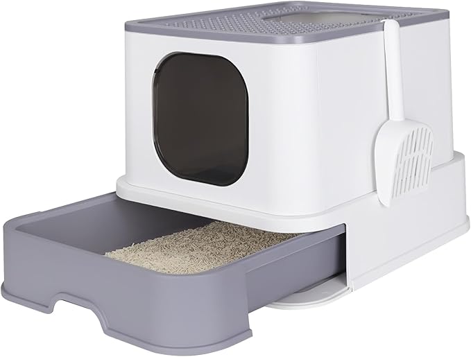 RIZZARI Large Enclosed Cat Litter Box : Covered Leak-Proof Reduces Odor - for Indoor Use Cat Owners (White)-Mewly Pet