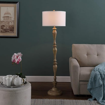 Design Floor Lamp Reading Light with Linen Shade, 61.5" Resin Farmhouse Floor Lamp, Vintage Standing Lamp for Living Room Bedroom Office (Brown 2 Packs)