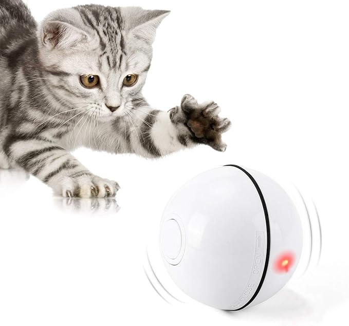 WWVVPET Interactive Cat Toys Ball with LED Light, 360 Degree Self Auto Rotating Smart Ball, USB Rechargeable Spinning Cat Ball Toy,Stimulate Hunting Instinct Kitten Funny Chaser Roller Pet Toy-Mewly Pet