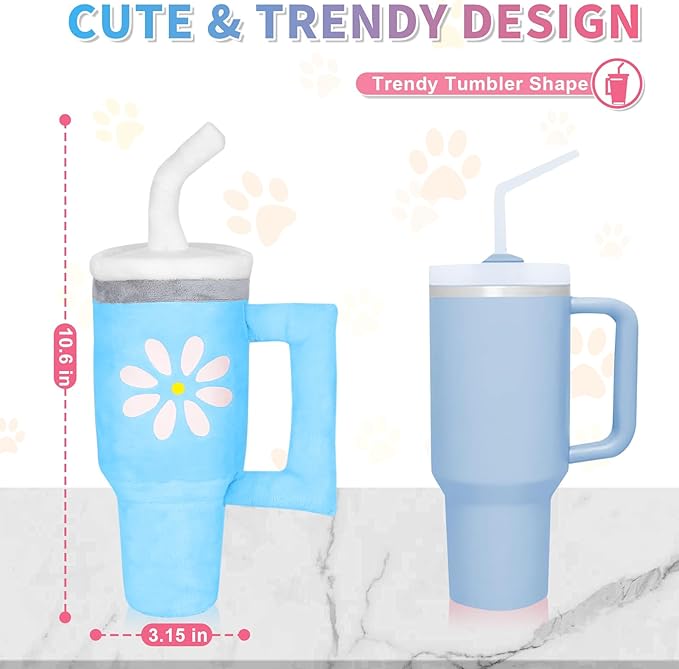 Squeaky Dog Toy - Crinkle Pup Cup Tumbler Plush Dog Toy with Cute Daisy Design for Small Medium Breeds, Funny Interactive Puppy Birthday Gift (Blue)-Mewly Pet