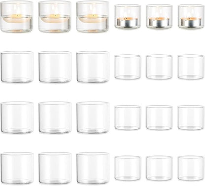 Romadedi Votive Tealight Candle Holders - 24 pcs Clear Glass Tea Light Holders Bulk Small Table Centerpieces Wedding Decor Party Dinner Home Decorations Festivals Christmas