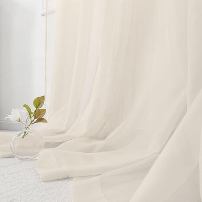 HUTO Beige Peach Ivory Cream Sheer Window Curtains 72 Inch Length Voile Curtains for Bedroom Living Room Nursery with Rod Pocket 2 Panels Each is 52 inches Wide