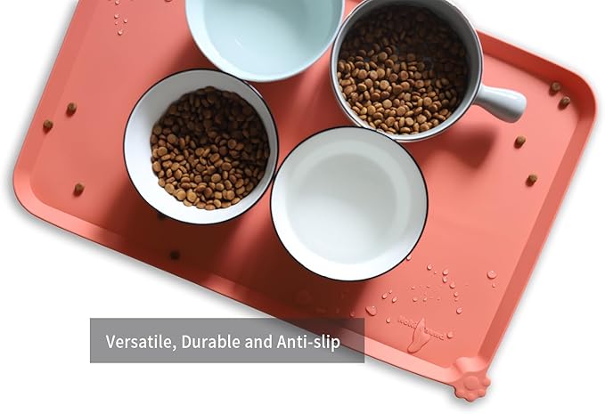 Hoki Found L Silicone Non Slip Pet & Cat Dog Feeding Tray - Waterproof & Pet Water Mats for Carpet - Burnt Coral-Mewly Pet