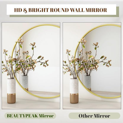 BEAUTYPEAK 32 Inch Round Mirror, Metal Frame Circle Mirror, Wall Mounted for Entryway, Bathroom, Vanity, Living Room, Gold