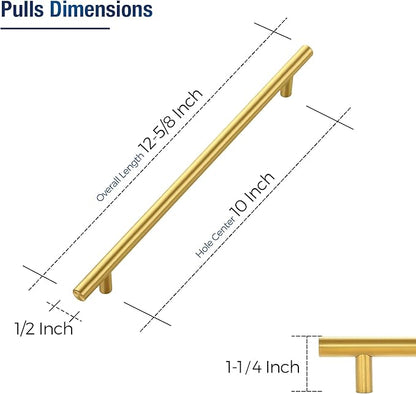 JOY DECOR 20 Pack Cabinet Handles, Gold Cabinet Pulls, 10 in Hole Center Kitchen Cabinet Handles, Stainless Steel T Bar Handles for Dresser Drawers