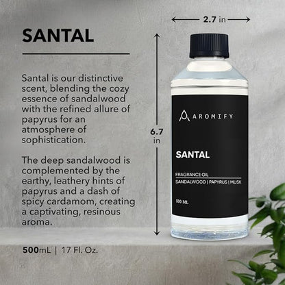 Santal Diffuser Oil, 16.9 FL Oz, 500 mL, Diffuser Fragrance Oil for Home, Bathroom & Office, Aromatherapy Blend of Natural Essential Oil, Sandalwood & Musk Scent.
