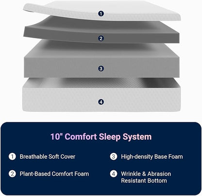 Avenco Twin Mattress 10 Inch, Memory Foam Twin Size Mattress in a Box for Comfort Sleep & Pressure Relief, CertiPUR-US Certified for Medium Firm Mattresses