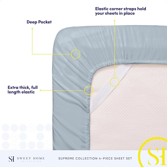 Twin Sheets - Breathable Luxury Sheets with Full Elastic & Secure Corner Straps Built In - 1800 Supreme Collection Extra Soft Deep Pocket Bedding Set, Sheet Set, Twin, Misty Blue