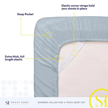 Twin XL Sheets - Breathable Luxury Sheets with Full Elastic & Secure Corner Straps Built In - 1800 Supreme Collection Extra Soft Deep Pocket Bedding Set, Sheet Set, Twin XL, Misty Blue