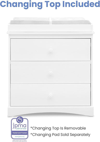 Delta Children Sutton 3 Drawer Dresser with Changing Top and Interlocking Drawers - Greenguard Gold Certified, Bianca White