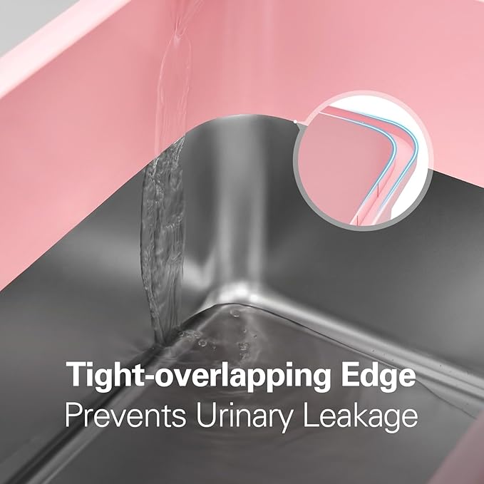 Zarler Stainless Steel Litter Box with Lid, Extra Large Cat Litter Boxes, XL Large Metal Litter Box for Big Cats with High Sided, Pink (Non-Sticky, Easy to Clean, Anti-Urine Leakage)-Mewly Pet