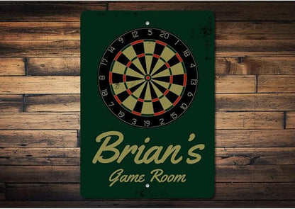 Brian's Game Room Personalized Name Aluminum Metal Sign for Man Cave Wall Decor Entertainment Space Hanging Plaque with Pre-Drilled Holes 8x12 Inch