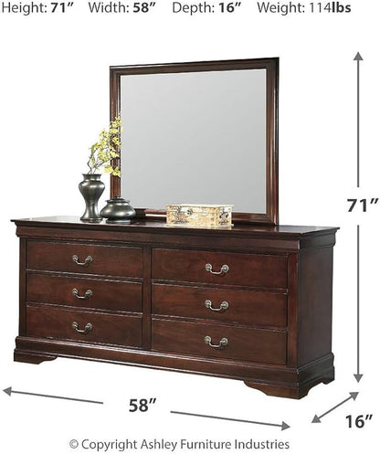 Signature Design by Ashley Alisdair Traditional 6-Drawer Dresser and Mirror with Safety Stop, Dark Brown