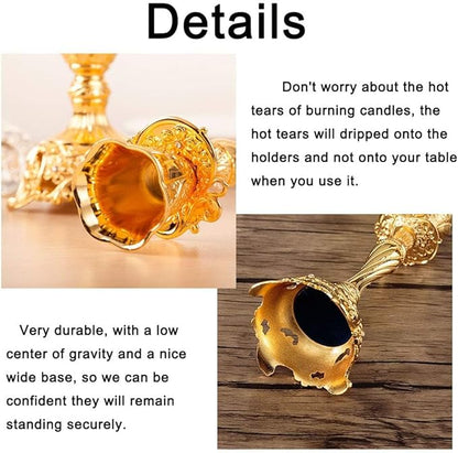 Sziqiqi Gold Candlestick Holders Set of 2 Taper Candle Holders Deluxe Ornate Candle Holders for Shabbat Taper Candles, Candle Centerpiece, Wedding Candles, Christmas Candle 7.4inch