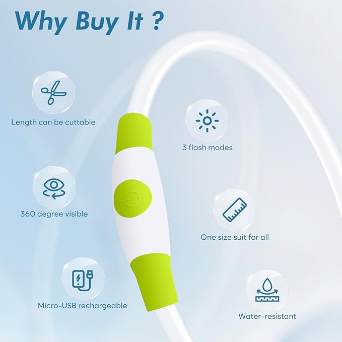 BSEEN Light Up Dog Collar - LED Dog Collar Rechargeable, Glowing Pet Collars for Small Medium Large Dogs, TPU Cuttable Lighted Puppy Collar, Safety Dog Lights for Night Walking (Green 70cm)-Mewly Pet