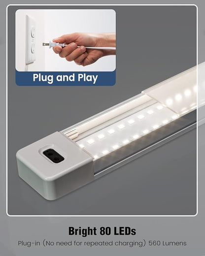MYPLUS 24 Inch Under Cabinet Lights with Hand Wave, Under Counter Lighting 4000K Natural White,Dimmable,Plug and Play,LED Lights for Kitchen Cabinet, Cupboard, Closet, Desk
