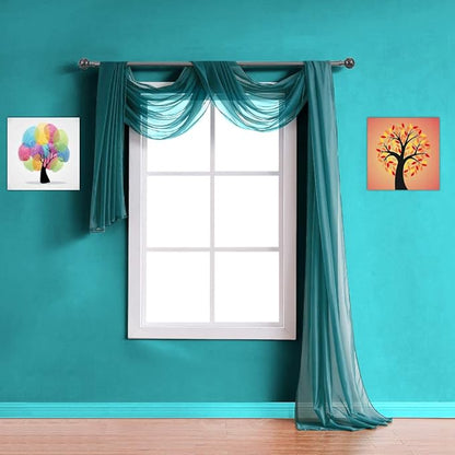Warm Home Designs 30 Feet Long Sheer Green Teal Window Scarf. These XXL Length Valance Window Scarves 54 X 360 Inches in Size. Great as Bed Canopy or Wedding Arch Draping Fabric. AM Teal 360"