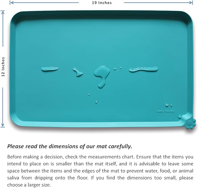 Hoki Found Silicone Non Slip Pet Feeding Mats - Dog Cat Bowl Placemats - Waterproof Food Mats for Floors - Teal-Mewly Pet
