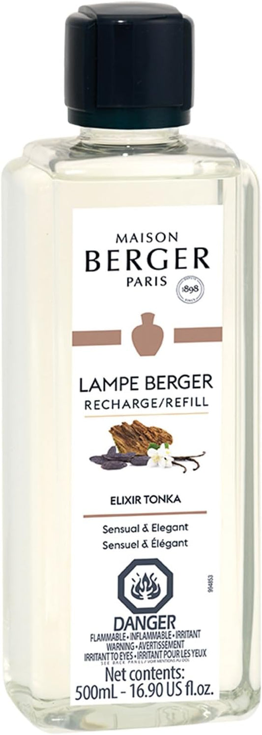Maison Berger - Tonka Elixir - Lampe Berger Fragrance Refill Oil for Home Diffusers - Luxury Air Freshener with Coffee, Vanilla & Tonka Bean Notes - 16.9 Fl Oz (500ml)