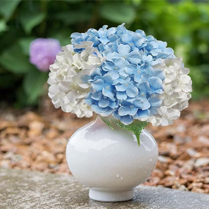 20 Pcs Blue and White Hydrangea Artificial Flowers Bulk, Faux Hydrangea Flowers Heads, Artificial Fake Silk Hydrangea Flowers with Stems, White Flowers Artificial for Decoration Wedding Décor