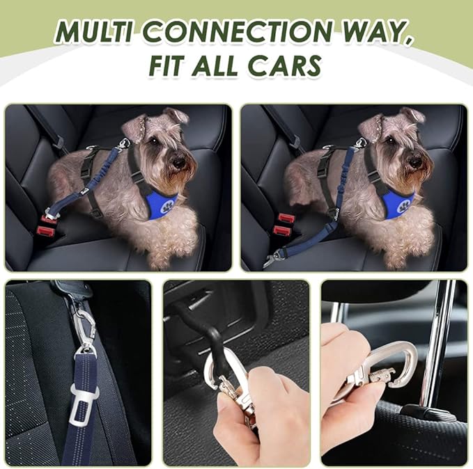 Lukovee Dog Seat Belt for Car, Adjustable Dog Car Harness for Large Medium Small Dogs, Soft Padded & Breathable Mesh Dog Seatbelt with Car Strap and Carabiner(Blue Double Clip,Large)-Mewly Pet