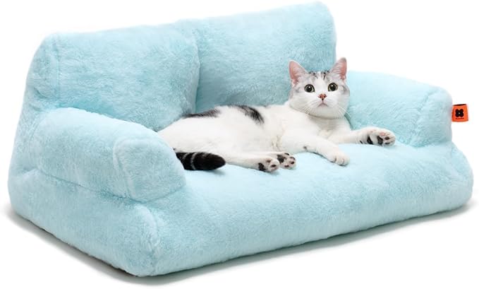 MEWOOFUN Cat Bed for Indoor Cats, Washable Dog Beds for Small Dogs & Cats, Fluffy Cat Couch with Non-Slip Bottom (Blue, 26.0" L x 19.0" W x 13.0" Th)-Mewly Pet