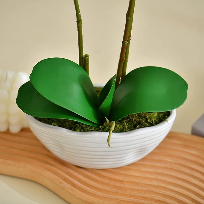 Large Artificial Potted Orchid Plant, Silk Flower Arrangement with Ceramics Vase, White