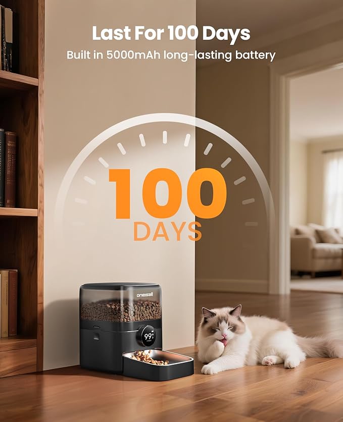 oneisall Cordless WiFi Automatic Cat Feeder, Tasty S2 Pro Rechargeable 100-Day Battery Operated Pet Feeder, 12 Cups/3L Timed Cat Food Dispenser for Large Kibble, Smart App Control (Black)-Mewly Pet