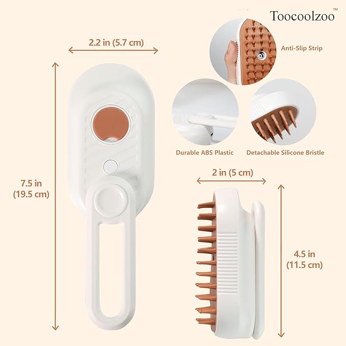 3-in-1 Cat Steam Brush, Rechargeable Cat Brush with Steam, Spritz Defur Comb for Dogs, Spritz Defur Comb for Cats (White)-Mewly Pet