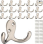 IBosins 16 Pack Heavy Duty Double Prong Coat Hooks Wall Mounted with 32 Screws Retro Double Hooks Utility Hooks for Coat, Scarf, Bag, Towel, Key, Cap, Cup, Hat(Silvery)
