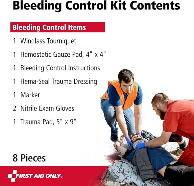 First Aid Only 91134 Critical Essentials Bleeding Control Kit for Limb & Torso Wounds, 8 Pieces-Mewly Pet