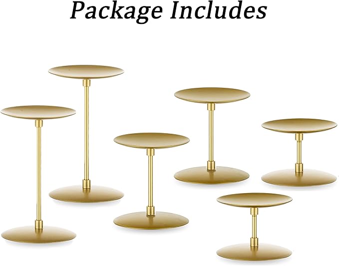 Pillar Candle Holders Candle Plates - Set of 6 Candelabra Candle Stand Iron Plate Minimalism Modern Home Mantel Dinning Table Christmas Decorations Centerpiece for Wedding, Party, Events, Gold