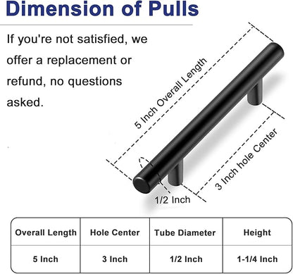 HBL' 5 Pack | 3 Inch Center to Center Matte Black Cabinet Pulls Kitchen Cabinet Handles,Made of Stainless Steel,Ideal for Cabinet,Drawer,Cupboard and Wardrobe.