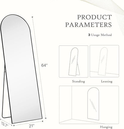 DUMOS Arched Wall-Mounted Full Length Mirror 20"x63" for Bedroom, Full Body Floor Mirror with Stand, Hanging or Leaning for Wall, Black