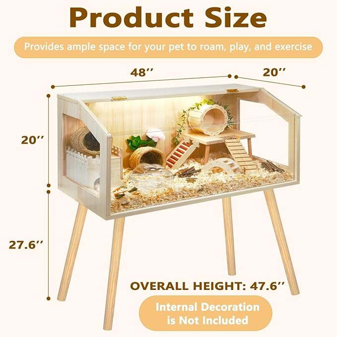 Prolee Hamster Cage with Legs, Guinea Pig Cages Chew Proof, Hamster House, Hamster Cages and Habitats, 48" L x 20" W x 47.6" H-Mewly Pet
