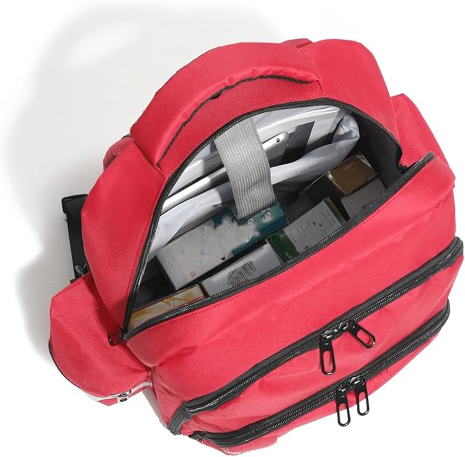 Red Medicine Backpack for School Empty First Aid Bag for Trauma Medication Safety Backpack Travel Paramedic Bag EMS EMT for Nurse Responder(bag only)-Mewly Pet