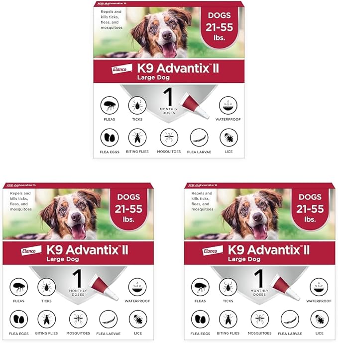 K9 Advantix II Large Dog Vet-Recommended Flea, Tick & Mosquito Treatment & Prevention | Dogs 21-55 lbs. | 1-Mo Supply (Pack of 3)-Mewly Pet