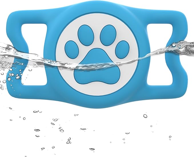 IP68 Waterpoof Dog Airtag Holder, Stretchy Silicone Full Body Covered Apple Air Tag Holder for Dog Cat Collar Fit All Width Collar (Blue, 1 Pack)-Mewly Pet