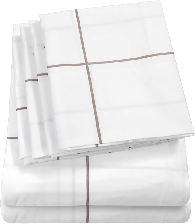 King Size Bed Sheets - 6 Piece 1500 Supreme Collection Fine Brushed Microfiber Deep Pocket King Sheet Set Bedding - 2 Extra Pillow Cases, Great Value, King, Window Pane White