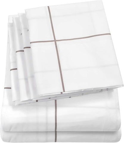 Cal King Size Bed Sheets - 6 Piece 1500 Supreme Collection Fine Brushed Microfiber Deep Pocket California King Sheet Set Bedding - 2 Extra Pillow Cases, Great Value, California King, Window Pane White
