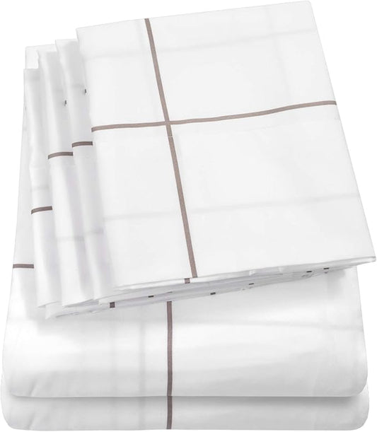Cal King Size Bed Sheets - 6 Piece 1500 Supreme Collection Fine Brushed Microfiber Deep Pocket California King Sheet Set Bedding - 2 Extra Pillow Cases, Great Value, California King, Window Pane White