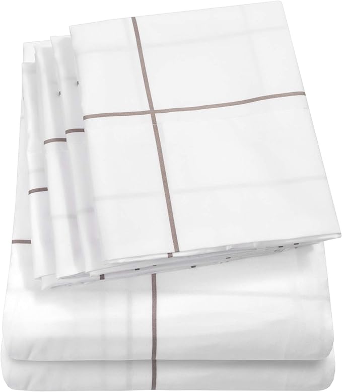 Twin Size Bed Sheets - 4 Piece 1500 Supreme Collection Fine Brushed Microfiber Deep Pocket Twin Sheet Set Bedding - 1 EXTRA PILLOW CASES, GREAT VALUE, Twin, Window Pane White