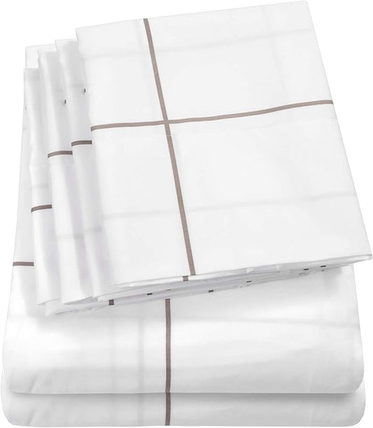 Twin Size Bed Sheets - 4 Piece 1500 Supreme Collection Fine Brushed Microfiber Deep Pocket Twin Sheet Set Bedding - 1 EXTRA PILLOW CASES, GREAT VALUE, Twin, Window Pane White