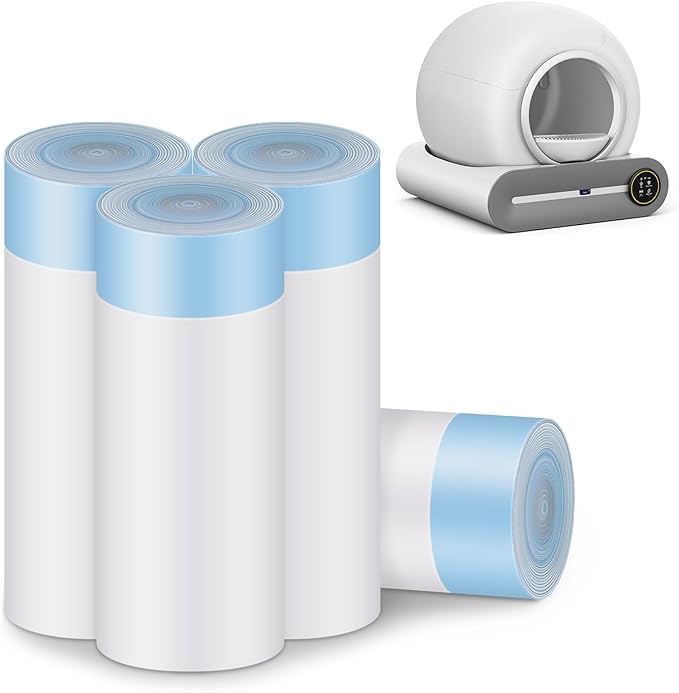 Cat Litter Bags, 80 Pieces Litter Box Liners for Automatic Cat Litter Box Self Cleaning, 4 Rolls 18 x 18 inches Robot Drawstring Bags, White-Mewly Pet