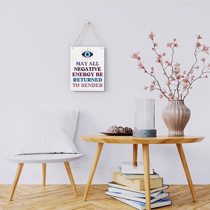 Evil Eye Decor Witchy Gifts for Witchcraft Lover, May All Negative Energy Be Returned to Sender Wall Hanging, Inspirational Wall Art for Home Office Decoration 8x10 Inches