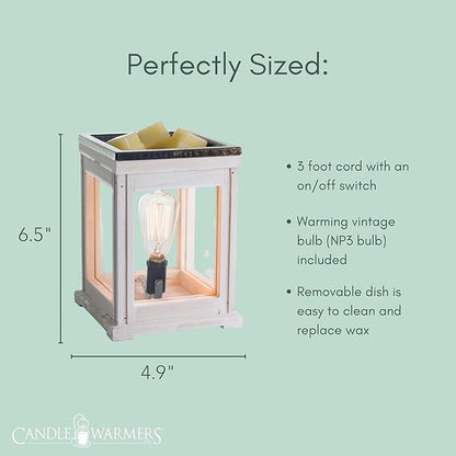 Candle Warmers Etc. Vintage Bulb Illumination Fragrance Warmer- Light-Up Warmer for Warming Scented Candle Wax Melts and Tarts to Freshen Room, Weathered White Wood