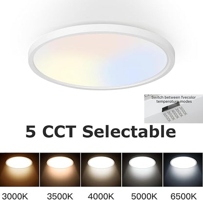 TALOYA 10 Inch LED Flush Mount Ceiling Light Fixture White, 5-in-1 CCT Selectable (3000K/3500K/4000K/5000K/6500K), 20W 0.94inch Thickness Ultra-Slim Surface Mounted Lighting Fixture for Basement