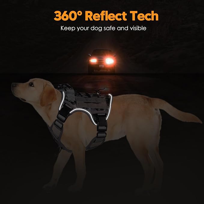 Heavy-Duty Tactical Dog Harness for Large Dogs, No Pull Adjustable Reflective Pet Vest with Molle System, K9 Military-Grade Control for Service Training, Outdoor & 10+ Breeds, Gray Camo, Medium-Mewly Pet