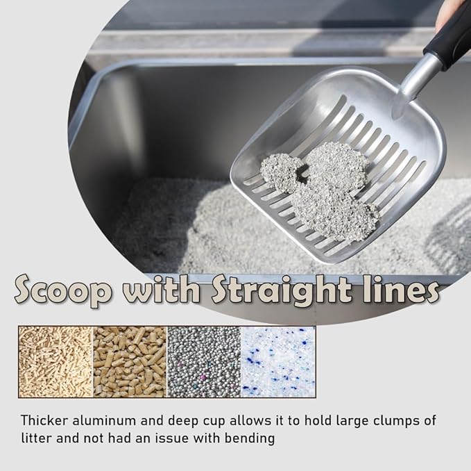 Heavy Duty Cat Litter Scoop with Holder - All Metal Cat Litter Scooper with Holder - Speed Sifter Litter Box Scooper Captures All Clumps - Aluminum Cats Littter Scooper and Caddy-Mewly Pet